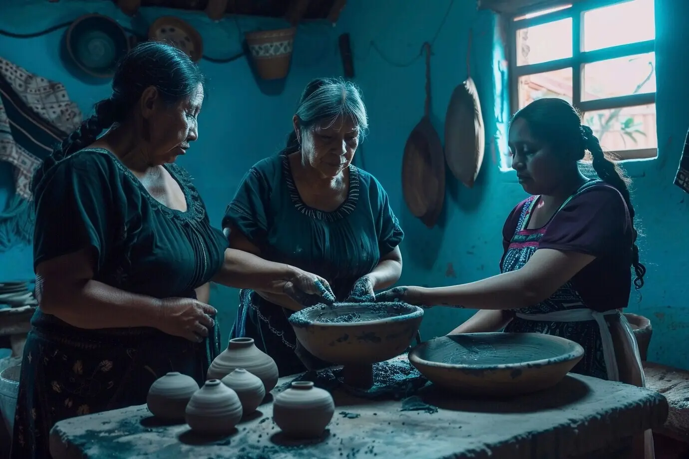Begabte Frau beim Töpfern.